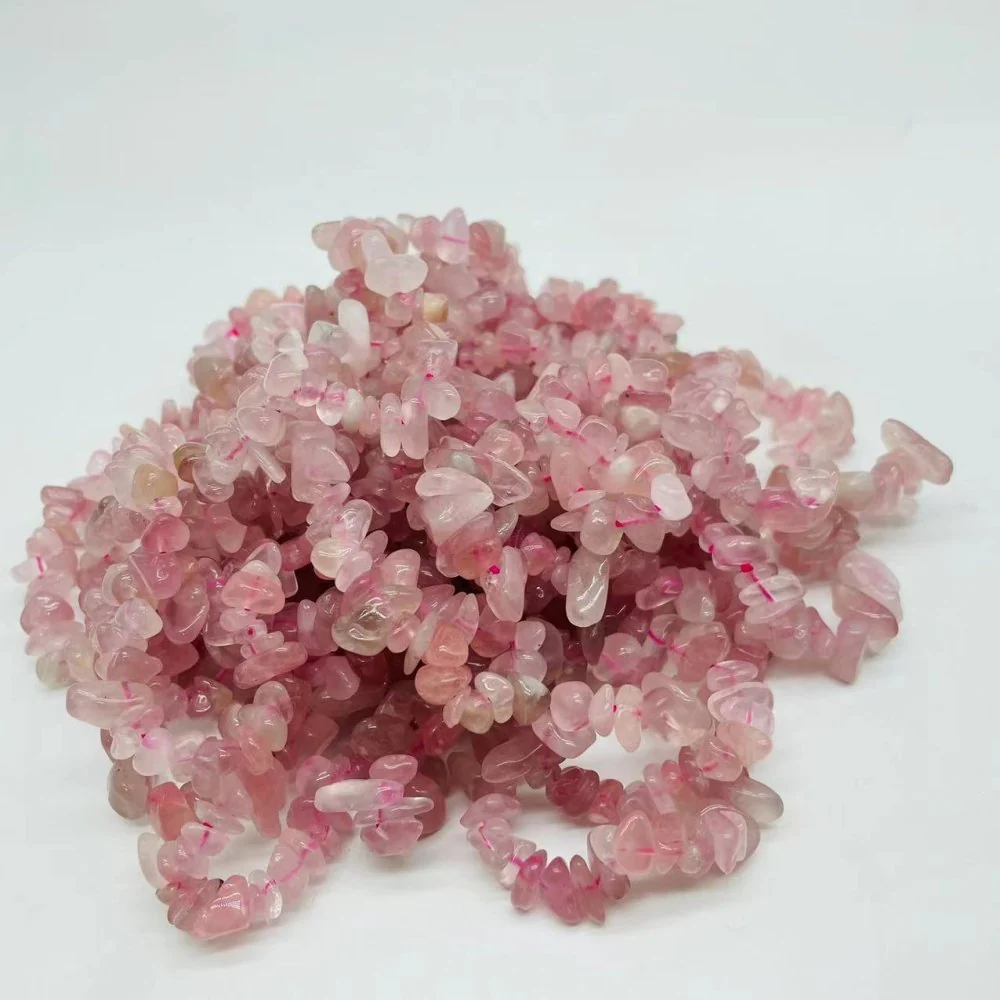 Deep Pink Madagascar Rose Quartz Chip Bracelet Wholesale - Image 3