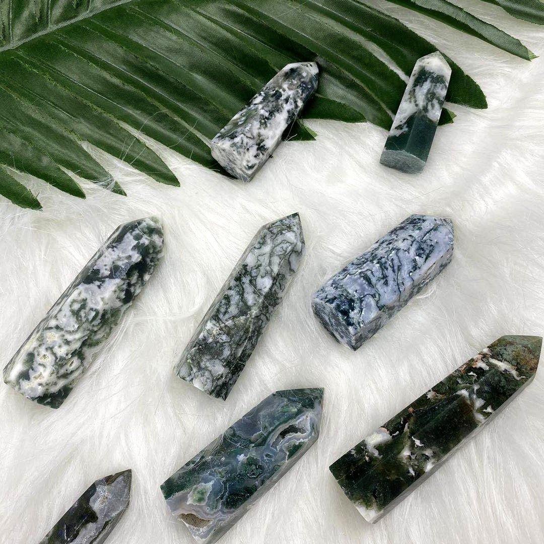 High Quality Green Moss Agate Tower Points Wholesale - Image 3