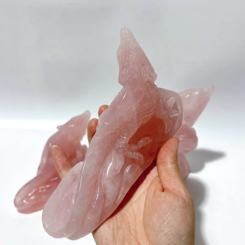 3 Pieces High Quality Rose Quartz Lizard Carving - Image 7