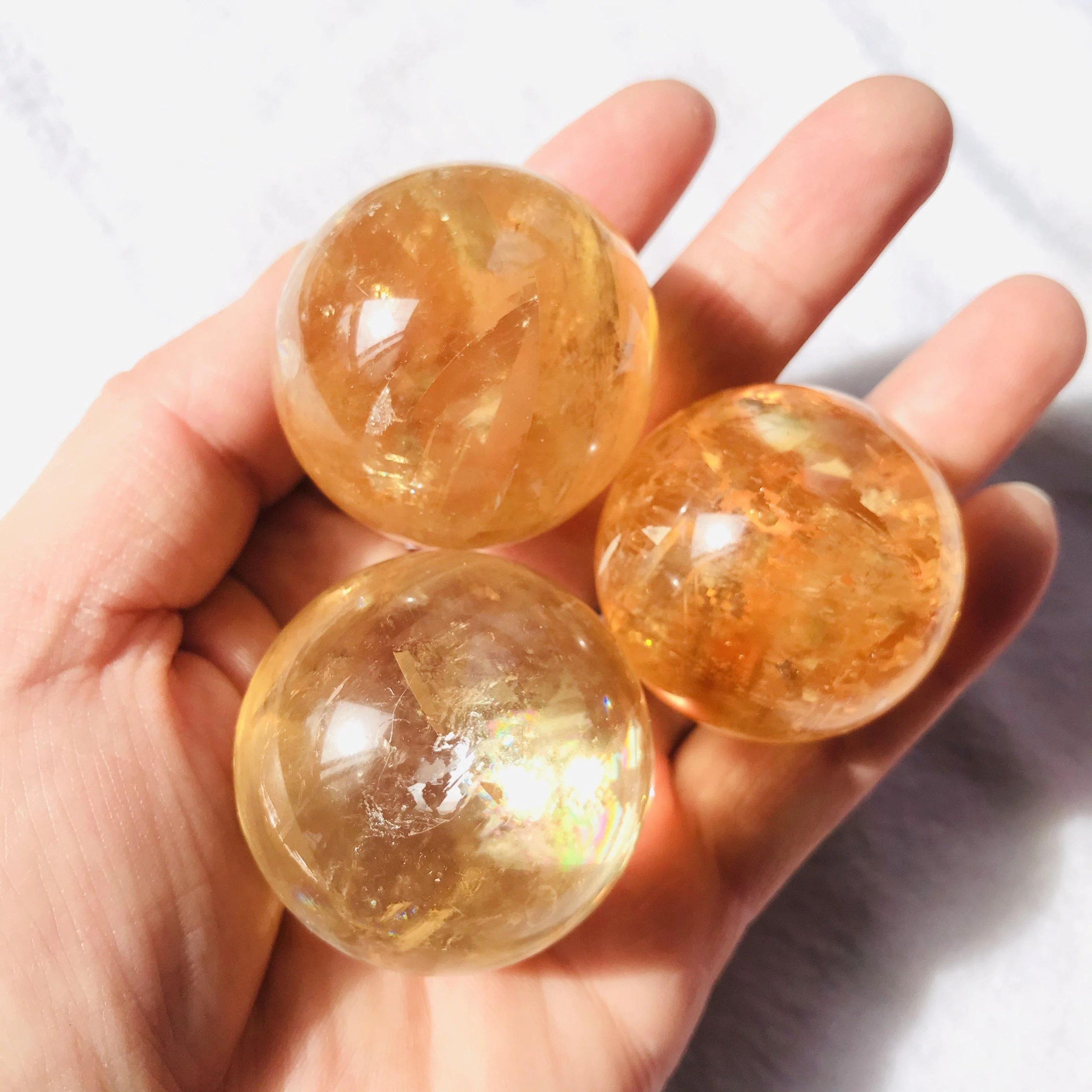 Yellow Calcite Honey Calcite Rainbow Spheres - Image 5