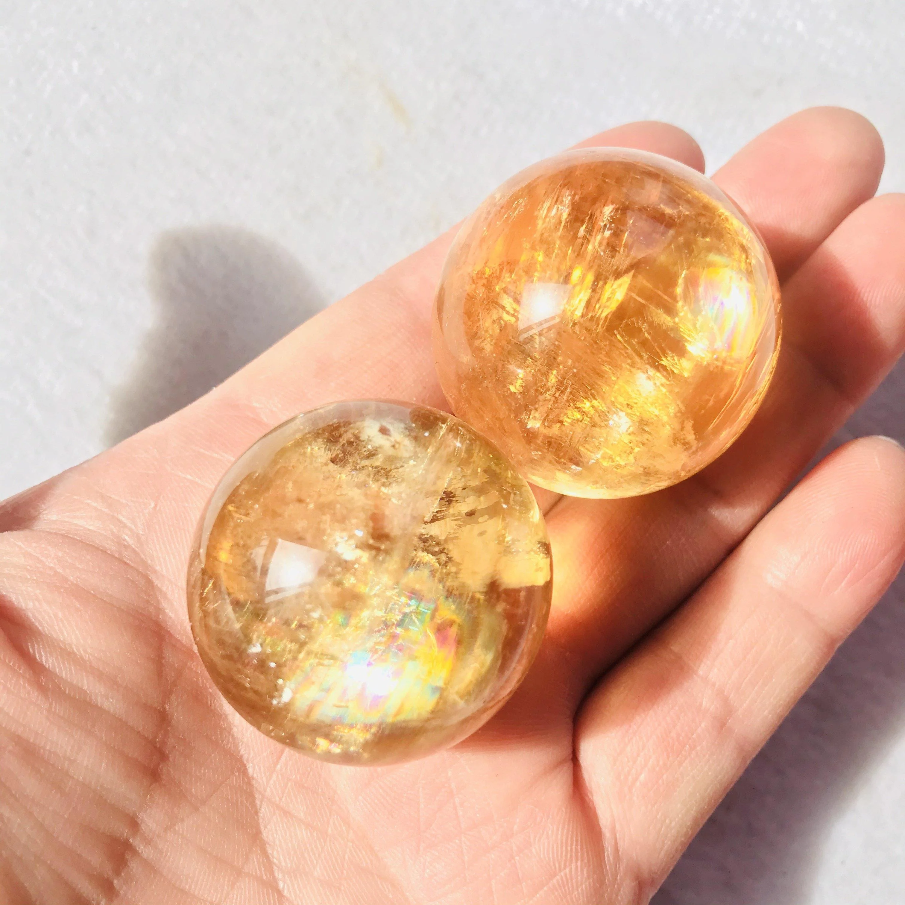 Yellow Calcite Honey Calcite Rainbow Spheres - Image 6