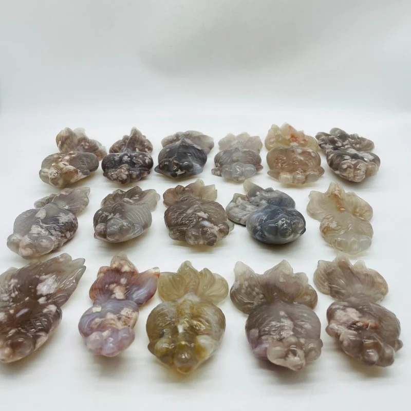 16 Pieces Sakura Flower Agate Beautiful Goldfish Carving - Image 3
